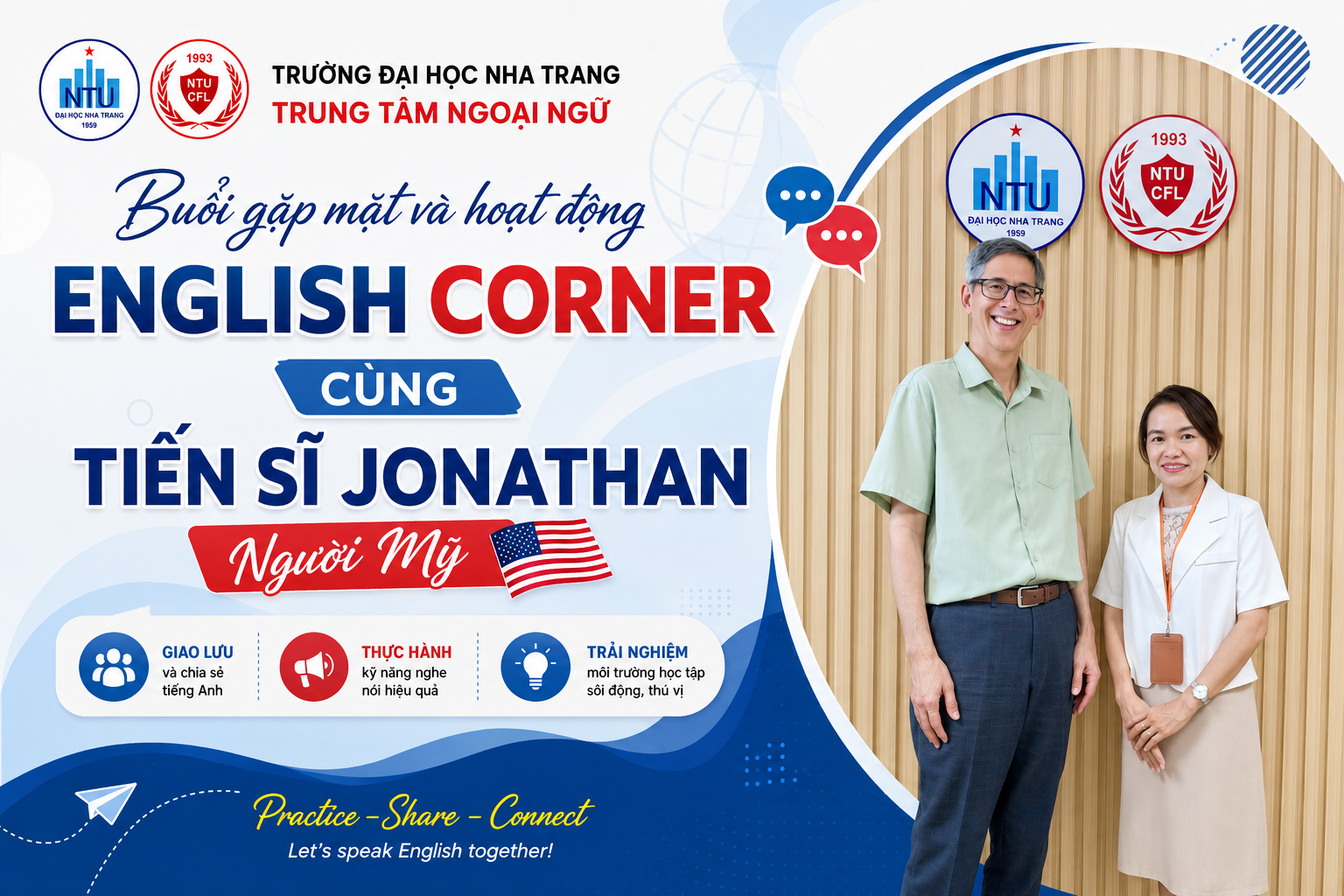 BUỔI GẶP MẶT VÀ HOẠT ĐỘNG ENGLISH CORNER CÙNG TIẾN SĨ JONATHAN NGƯỜI MỸ