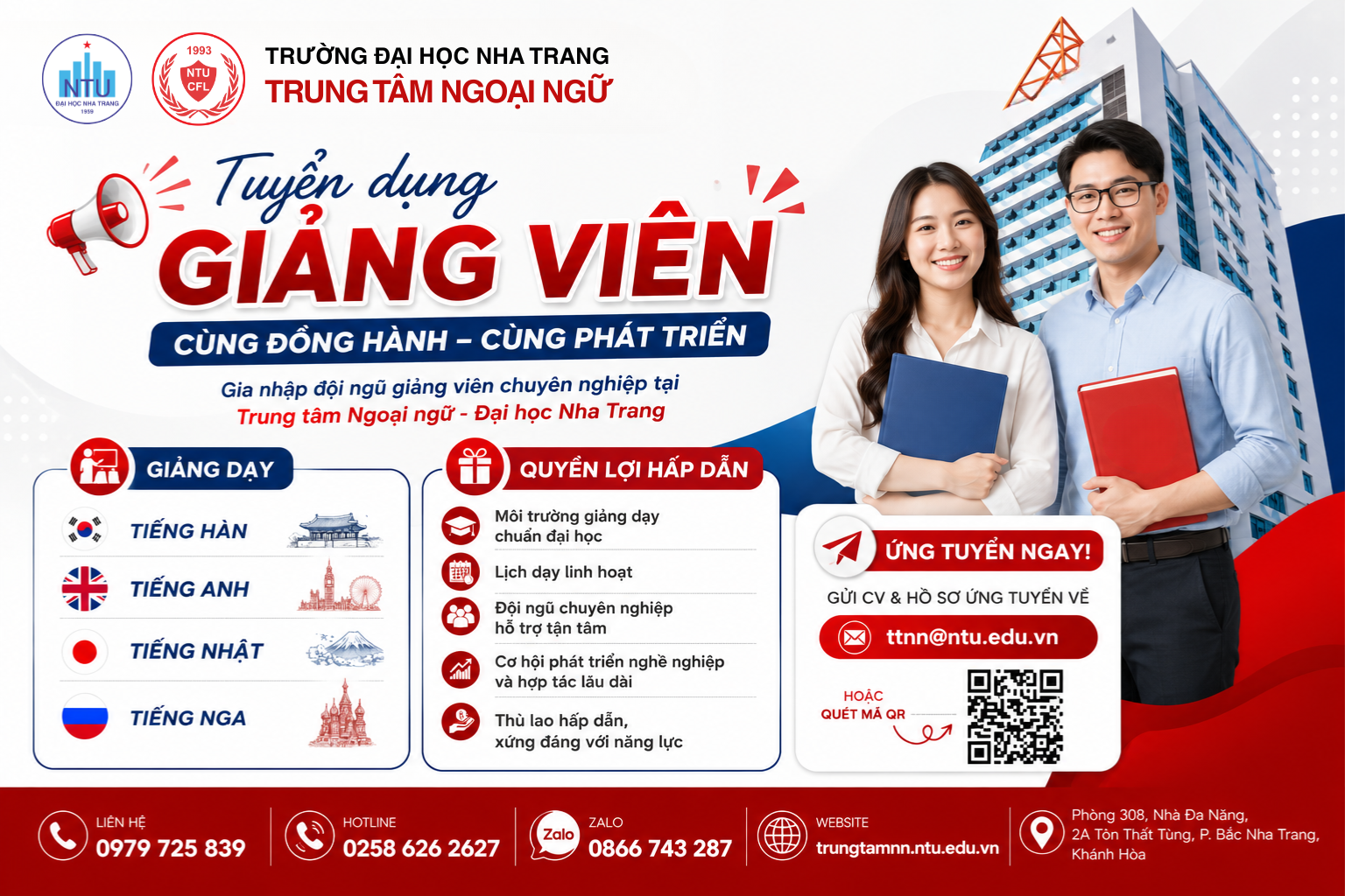 Tuyển Dụng Giảng Viên Ngoại Ngữ Trình Độ Thạc Sĩ Tại Nha Trang | NTU-CFL