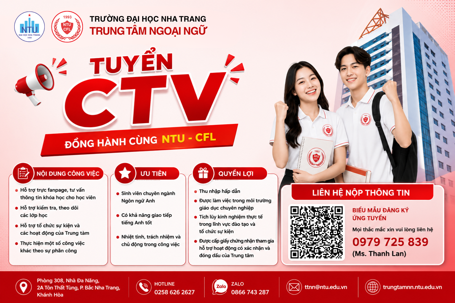 Tuyển Cộng Tác Viên Sinh Viên Tại Nha Trang | Trung tâm Ngoại ngữ Đại học Nha Trang