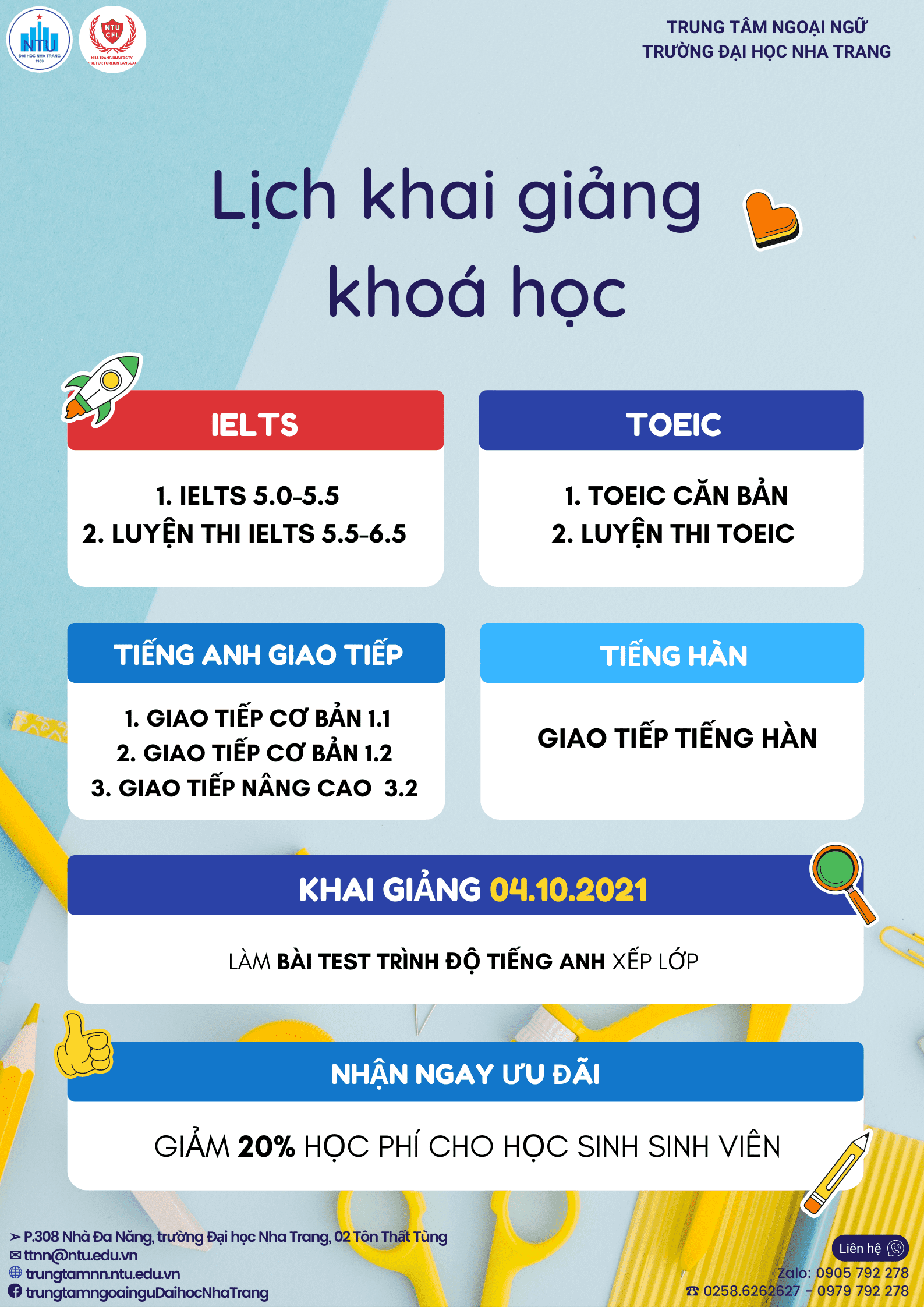 Lịch khai giảng các khoá học tại NTU CFL tháng 10.2021