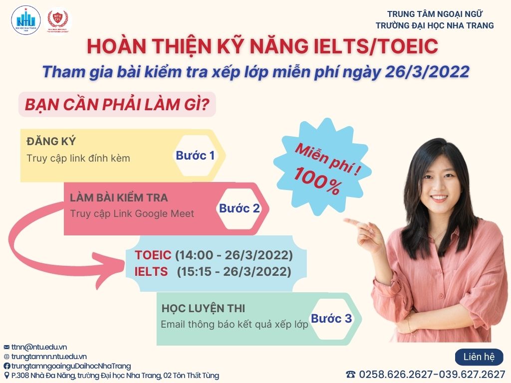 KIỂM TRA XẾP LỚP MIỄN PHÍ IELTS/TOEIC - 26/3/2022